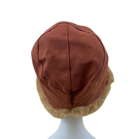 Vintage Rust Hat With Faux Fur Trim & Sherpa Lining - Picture 3 of 7
